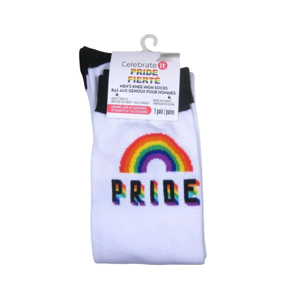 Men Pride Knee High Socks Adult One Size 1 Pair Rainbow Polyester